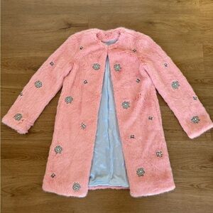Zara Pink & Blue Embellished Faux Fur Lined Classic Jacket Size Extra Small